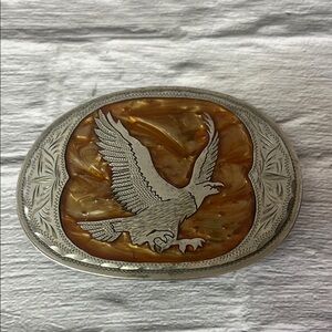 Silver Eagle Western Belt Buckle in Amber Tone